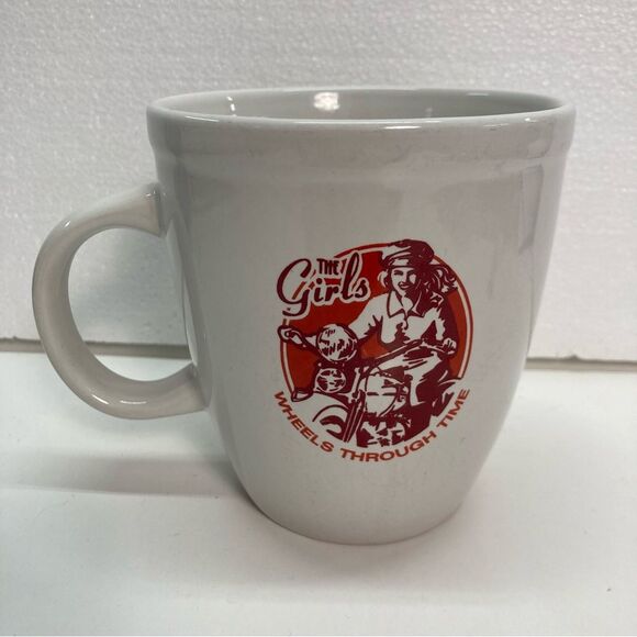 The Girls Wheels Through Time Large Coffee Mug Red White Biker Babes Souviener - Picture 1 of 12